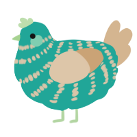 A turquoise and beige chicken with a bar pattern