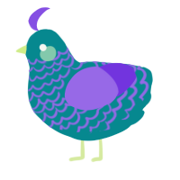 A teal and blurple chicken with a lace pattern