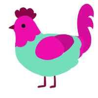 A mint and fuchsia chicken with a head pattern