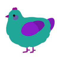 A turquoise and violet chicken
