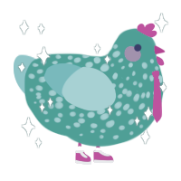 jinx, a turquoise and aqua chicken with a speckle pattern