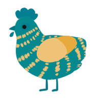 A teal and honey chicken with a bar pattern