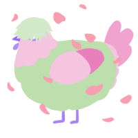 A gluppy and pink chicken with a head pattern