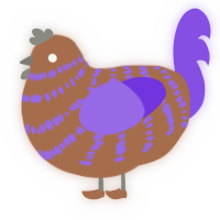 Jeepers Cheepers, a brown and blurple chicken with a bar pattern