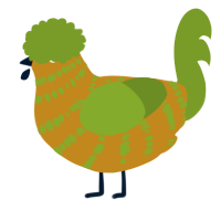 A ochre and chartreuse chicken with a bar pattern