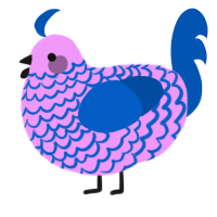 A lavender and ultramarine chicken with a lace pattern