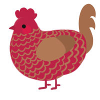 Cluckford, a crimson and brown chicken with a lace pattern