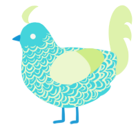 Flick, a aqua and apple chicken with a double-lace pattern