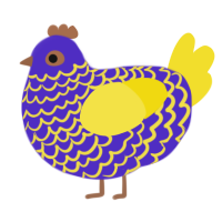 A indigo and yellow chicken with a lace pattern