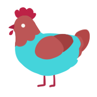A aqua and red chicken with a head pattern