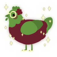 A wine and viridian chicken with a head pattern