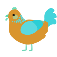 A orange and aqua chicken with a neck-speckle pattern