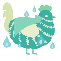 Viridi, a turquoise and apple chicken with a bar pattern