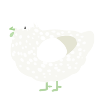 A white chicken with a speckle pattern