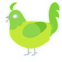 A lime and grass chicken with a head pattern