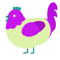 A apple and amethyst chicken with a head pattern