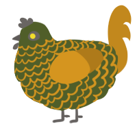 A olive and ochre chicken with a lace pattern