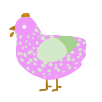 A lavender and gluppy chicken with a speckle pattern