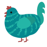 Ms Relish, a teal and turquoise chicken with a bar pattern