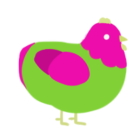 Mr Yoga, a grass and fuchsia chicken with a head pattern