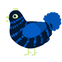 A tumblr and ultramarine chicken with a bar pattern