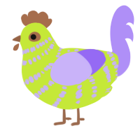 A lime and lilac chicken with a bar pattern