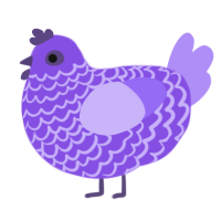 Pione, a blurple and lilac chicken with a lace pattern