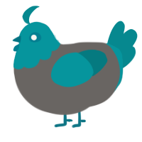 A grey and teal chicken with a head pattern