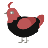A black and red chicken with a head pattern