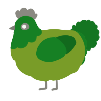 A chartreuse and leaf chicken with a head pattern