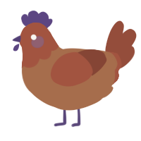 Puddle, a brown and russet chicken with a head pattern