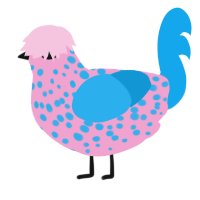 Nerds, a pink and sky chicken with a speckle pattern