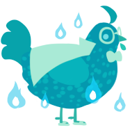 Bluford, a sea and teal chicken with a speckle pattern
