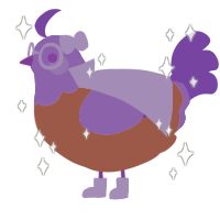 Lavenderis, a russet and blurple chicken with a head pattern