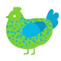A grass and cerulean chicken with a speckle pattern