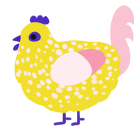 A yellow and rose chicken with a speckle pattern