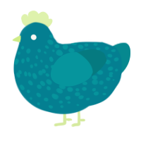 A sea and teal chicken with a speckle pattern