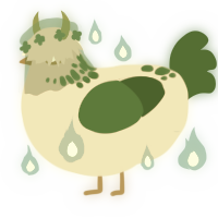 Sprouted potato, a beige and leaf chicken with a neck-speckle pattern