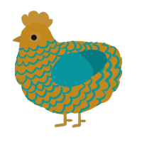 A ochre and teal chicken with a lace pattern