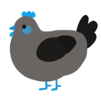 A grey and sable chicken