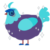 A overcast and aqua chicken with a head pattern