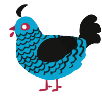 A cerulean and black chicken with a lace pattern
