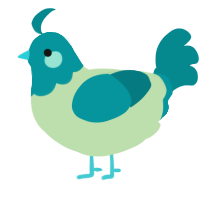 A gluppy and teal chicken with a head pattern
