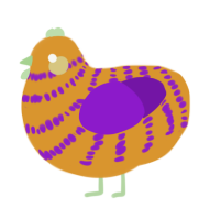 A orange and violet chicken with a bar pattern