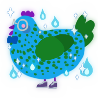 A sky and leaf chicken with a speckle pattern