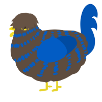 A bark and ultramarine chicken with a bar pattern
