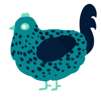 A teal and tumblr chicken with a speckle pattern