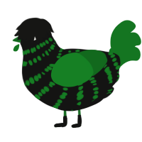 A black and leaf chicken with a bar pattern