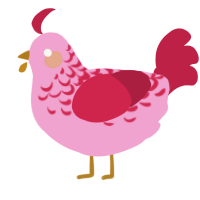 A pink and crimson chicken with a half-lace pattern