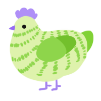 A apple and grass chicken with a bar pattern